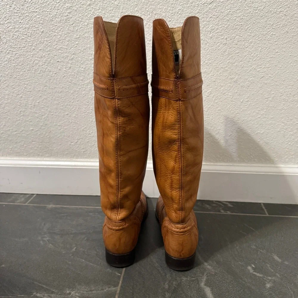 Frye Melissa Trapunto Boots Womens 5.5B Cognac Leather‎ Riding Knee High Western